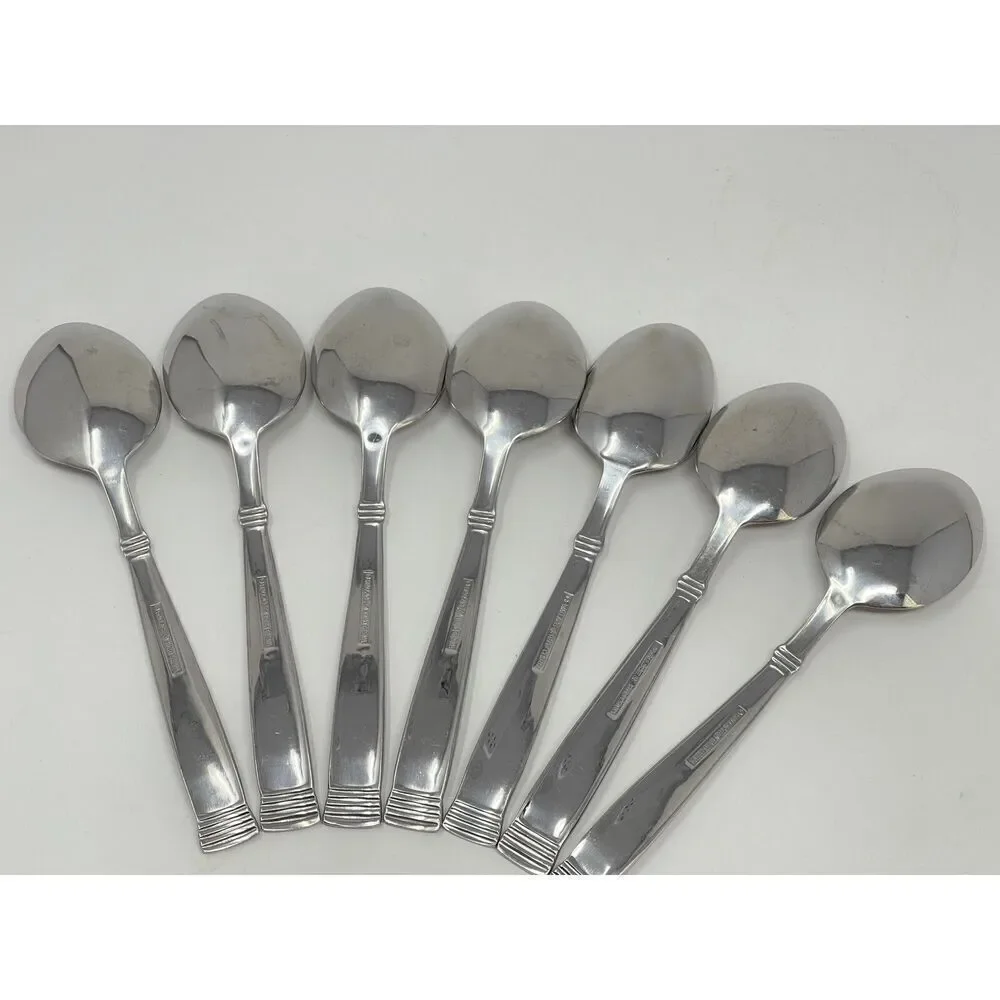 Wallace NAPOLI Glossy Dinner Place Soup Spoons 7” Stainless Flatware Set Of 7